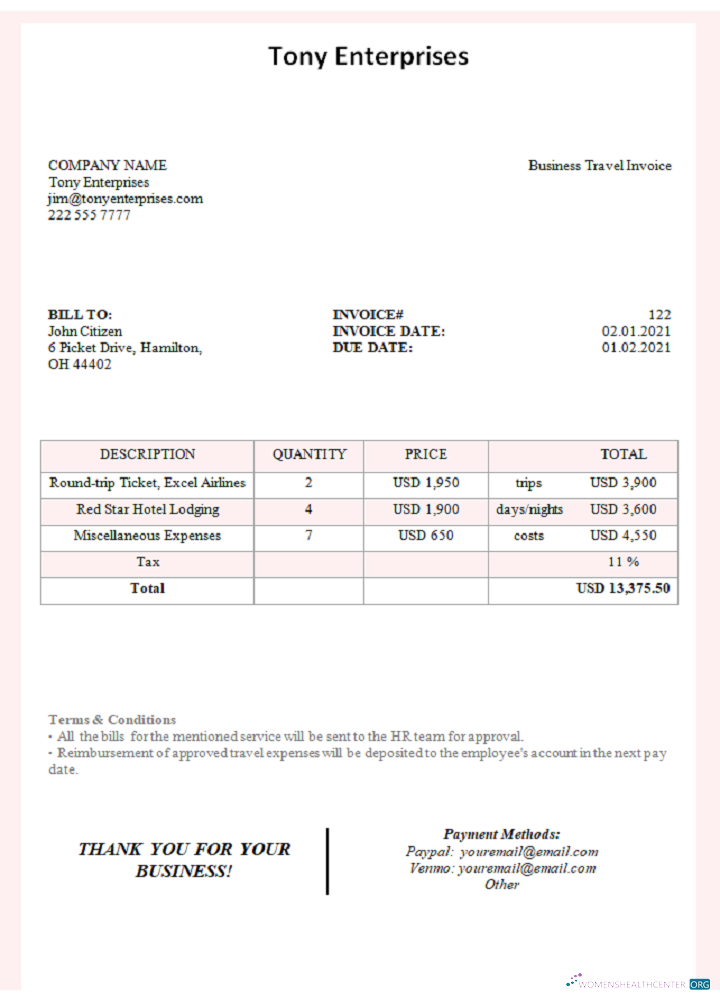Download USA Tony Enterprises invoice Photoshop template